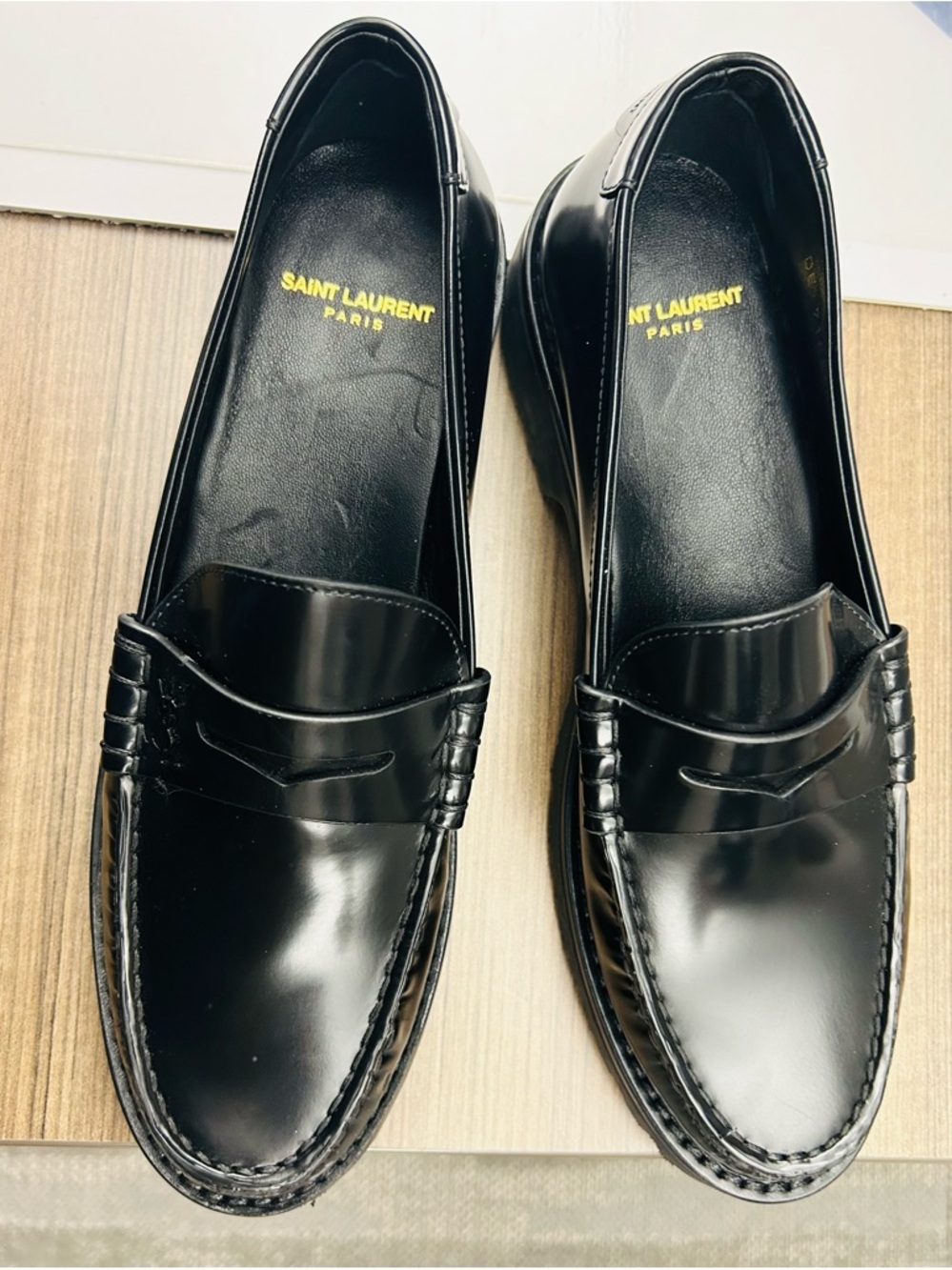 Saint Laurent Black Leather Penny Loafers - Picture 2 of 10
